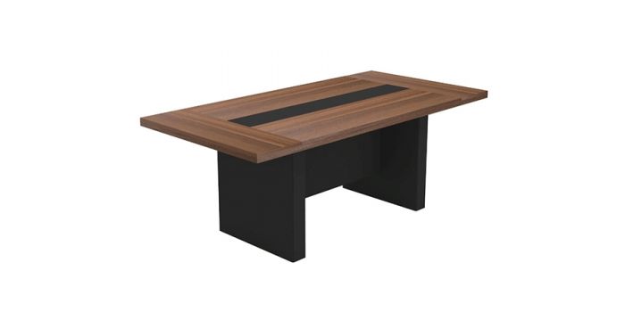 Conference table with leather insert, Dark walnut / black