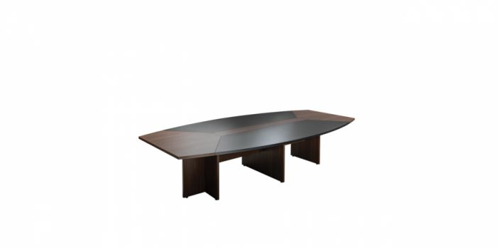 Conference table, 3 wooden legs, dark walnut / black