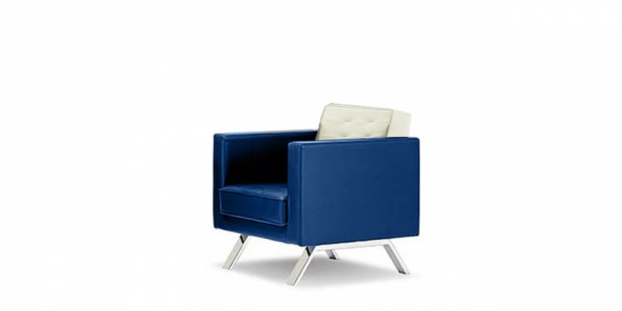Sofa 1 seater, LUXOR, leather, blue / beige