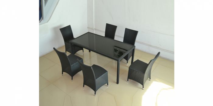 რატანის მაგიდა 6 სკამით