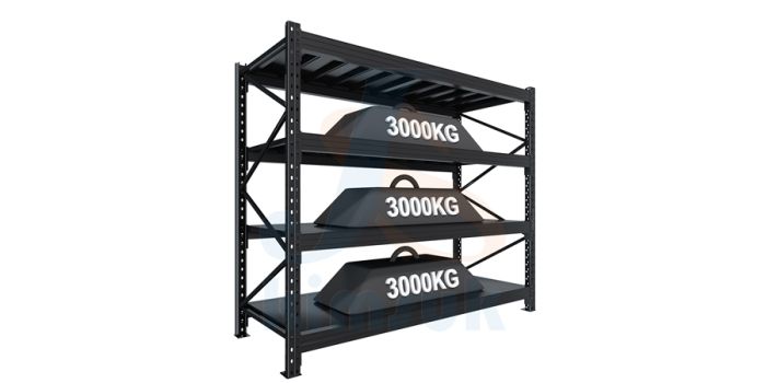 Warehouse metal shelf with 4 sections
