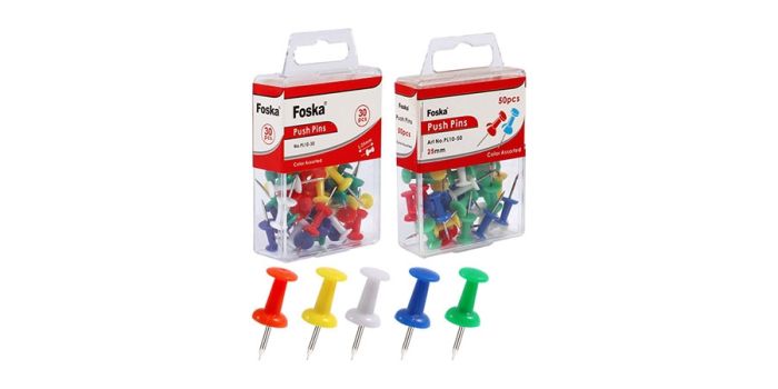 Colored nail-style thumbtacks, 30 pcs per box