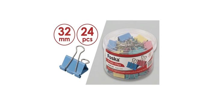 Binder clip, 32mm, colored, 24 pieces per box