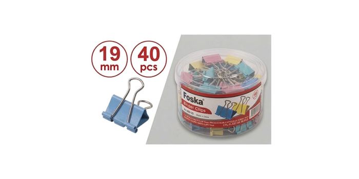Binder clip, 19mm, colored, 40 pieces per box