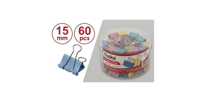 Binder clip, 15mm, colored, 60 pieces per box