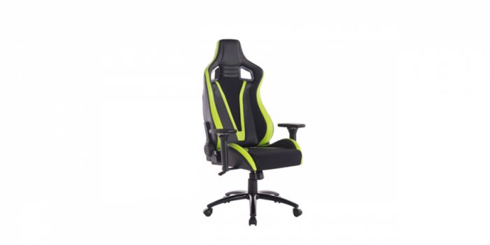 Gaming chair with leather uppers, black / green